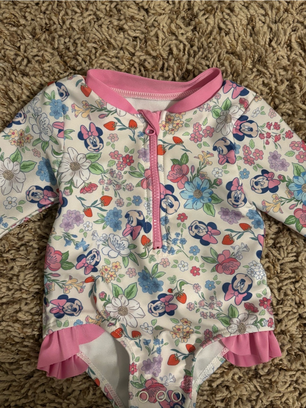 Disney Pink Floral Minnie Mouse One-Piece Swimsuit with Ruffle Trim